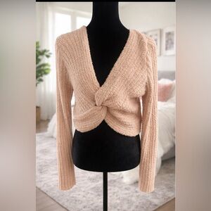 Windsor Nude Fuzzy Twist Front Crop Sweater Top NWT Size M
